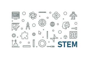 STEM horizontal minimal vector creative outline illustration - Science banner