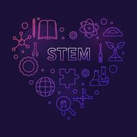 STEM Science Heart line concept banner. Science, Technology, Engineering and Math vector outline colored Illustration