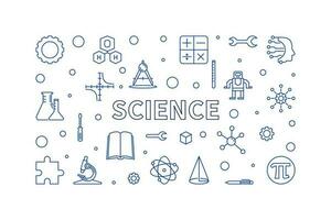 Science outline STEM blue banner. Vector horizontal Illustration