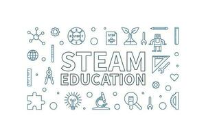 STEAM Education outline Science concept horizontal banner. Vector Science, Tech, Engineering, Arts and Math Illustration