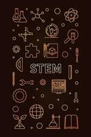 STEM golden modern banner in outline style. Science concept linear vertical illustration vector