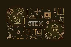 STEM Science line concept golden horizontal banner. Science, Technology, Engineering and Math vector linear colored Illustration