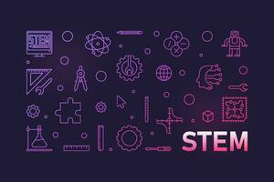 STEM minimal vector thin line illustration. Science horizontal banner