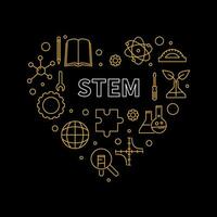 STEM Science Heart outline concept banner. Science, Technology, Engineering and Math vector yellow Illustration