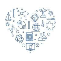 Science, Technology, Engineering and Math Education heart shaped blue line banner. STEM linear illustration vector