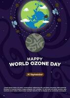 Poster Template Hand Drawn Vector World Ozone Day With Earth and Moon Illustration