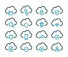 Simple Set of Computer Cloud Related and Cloud Hosting related Vector Line Icons. Cloud storage and Network Vector icon set.