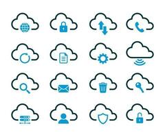 nube informática icono colocar. contiene tal íconos como datos sincronización, transferir, nube ajustes, y más. vector