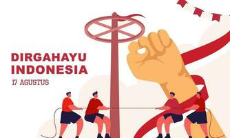 Indonesia independence day 17 august with traditional games concept illustration vector