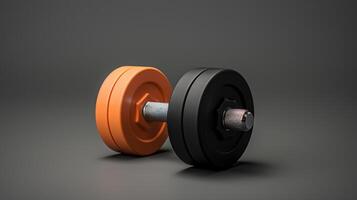 two orange and black dumbbells on a gray background photo