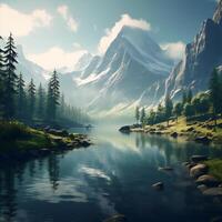 Stunning natural landscapes with majestic mountains AI Generative photo