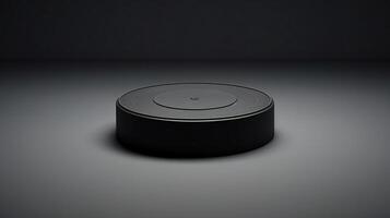a white and black button with a logo on it photo