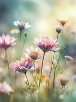 Pretty AI generated wildflowers with soft colours and gentle light photo