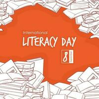 International literacy day campaign design with illustration of books stack vector