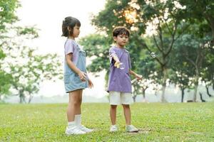 grupo imagen de linda asiático niños jugando en el parque foto