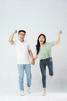 a couple posing on a white background photo