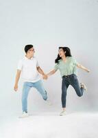 a couple posing on a white background photo