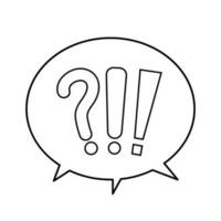 Question and exclamation marks in speech bubble. Opinion themed vector icon illustration isolated on square white background. Simple flat outlined cartoon drawing style.