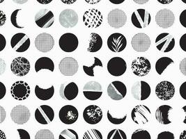 Circles pattern with abstract textured grungy random pattern decorations vector background isolated on landscape wallpaper. Simple flat abstract black and white monochrome backdrop.