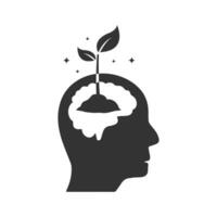 Vector illustration of brain plant icon in dark color and white background