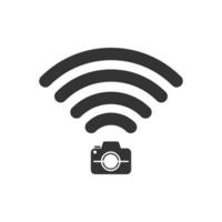 Vector illustration of wifi camera icon in dark color and white background