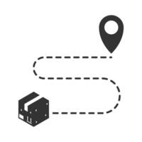 Vector illustration of package route icon in dark color and white background