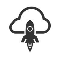 Vector illustration of cloud rocket icon in dark color and white background