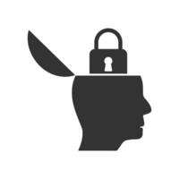 Vector illustration of brain lock icon in dark color and white background