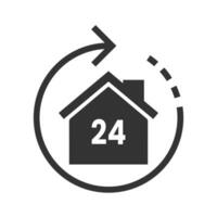 Vector illustration of 24 hour house icon in dark color and white background