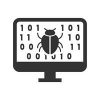 Vector illustration of the computer is infected with a virus icon in dark color and white background