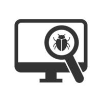 Vector illustration of computer virus search icon in dark color and white background