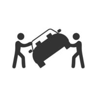 Vector illustration of pushing the car icon in dark color and white background