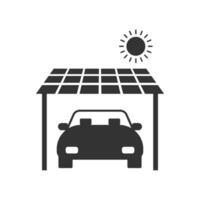 Vector illustration of solar garage icon in dark color and white background