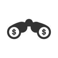 Vector illustration of money binoculars icon in dark color and white background