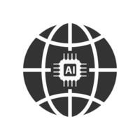 Vector illustration of ai global icon in dark color and white background