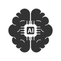 Vector illustration of brain ai icon in dark color and white background