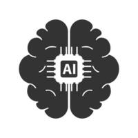 Vector illustration of brain ai icon in dark color and white background