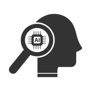 Vector illustration of brain search with ai icon in dark color and white background