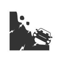 Vector illustration of landslide on the road icon in dark color and white background