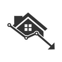 Vector illustration of house decline icon in dark color and white background