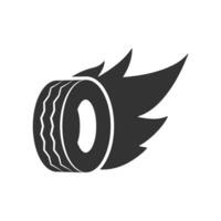Vector illustration of burning tires icon in dark color and white background