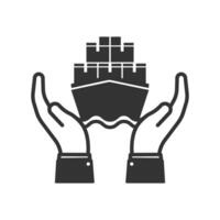 Vector illustration of ship cargo icon in dark color and white background