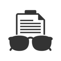 Vector illustration of note glasses icon in dark color and white background