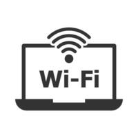 Vector illustration of wi-fi laptop icon in dark color and white background