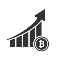 Vector illustration of bitcoin increase icon in dark color and white background