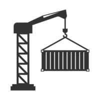 Vector illustration of container cranes icon in dark color and white background