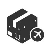 Vector illustration of cargo plane icon in dark color and white background
