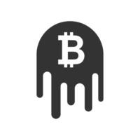 Vector illustration of bitcoins melting icon in dark color and white background