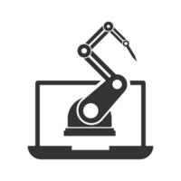 Vector illustration of control the machine via laptop icon in dark color and white background