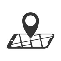 Vector illustration of maps on smartphones icon in dark color and white background